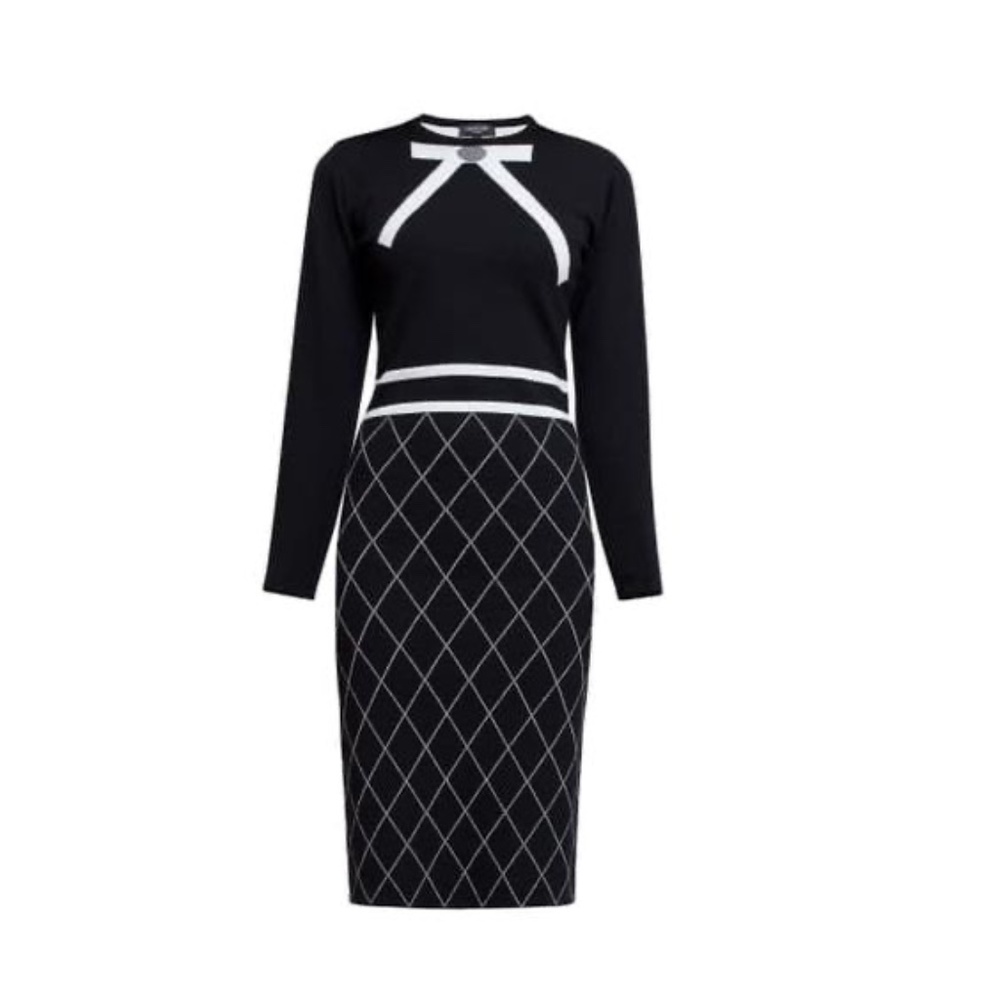 Rumour London Close Bow Jacquard Knitted Dress NWT